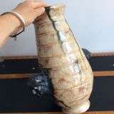 Large Vase Faces of Men in Sandstone Sylvain Sttublet Vintage Ceramic 1950