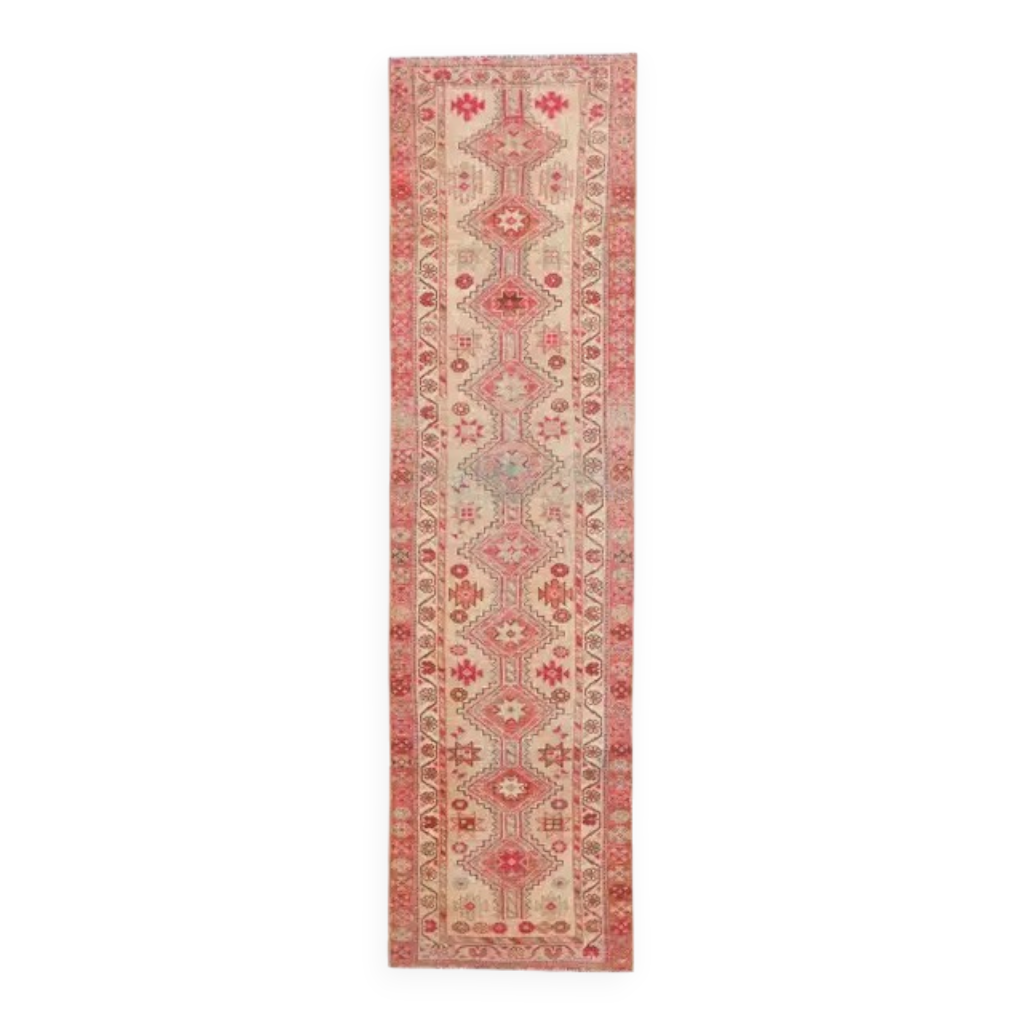 1970s Turkish Hand-Knotted Wool Cotton Pink Runner Rug 80x310