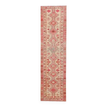 1970s Turkish Hand-Knotted Wool Cotton Pink Runner Rug 80x310