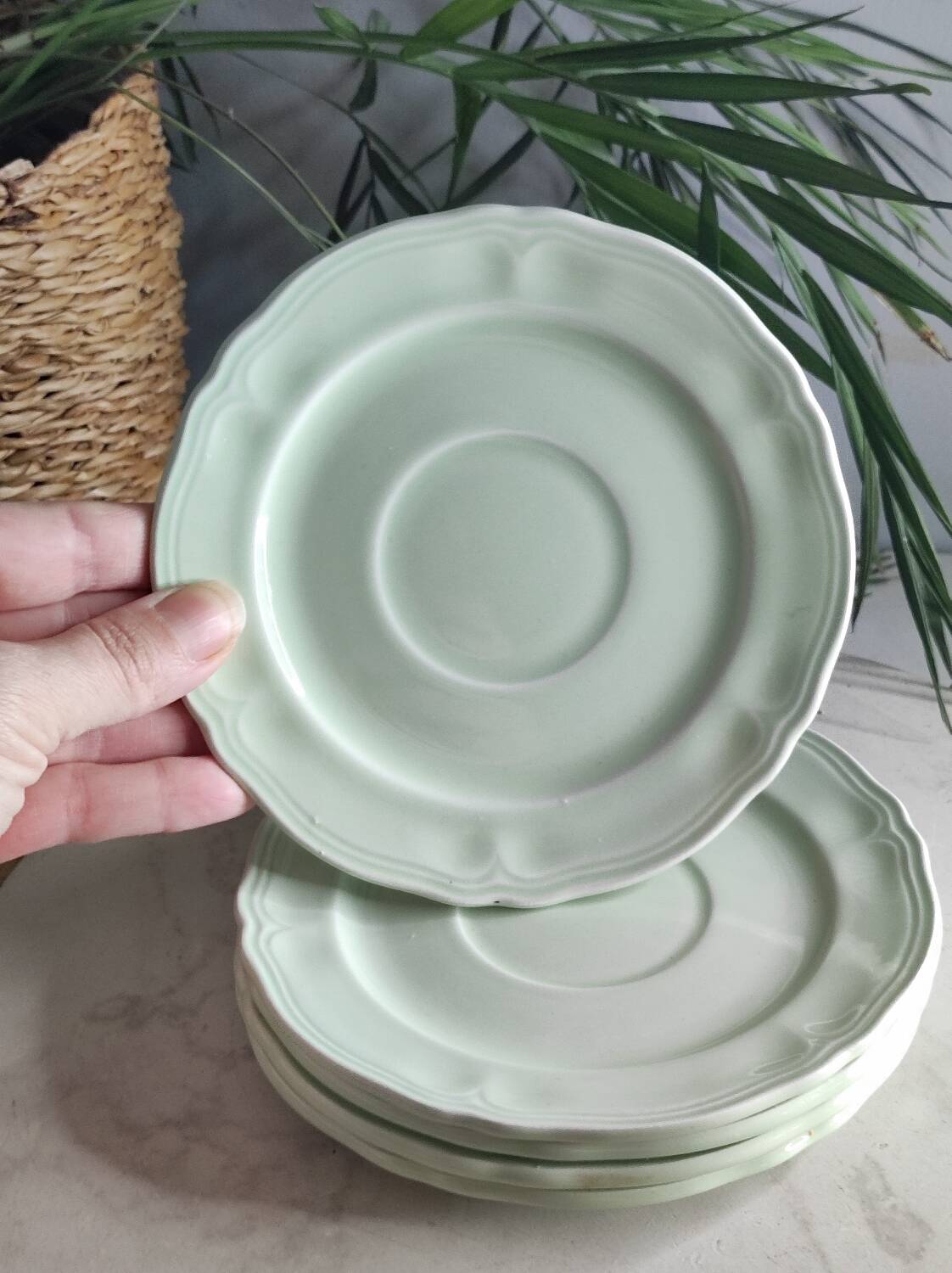 Green ceramic tea set