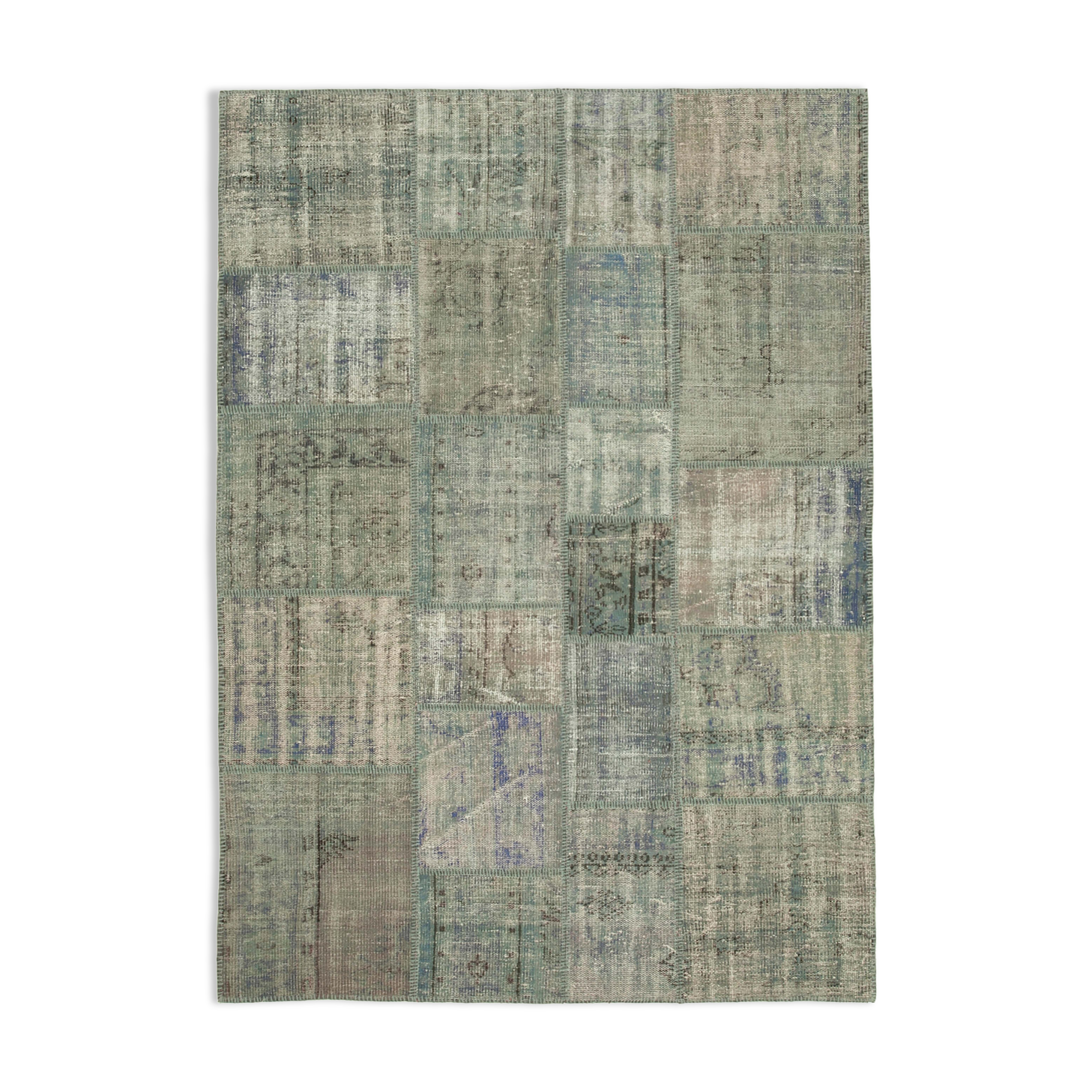 Handwoven Turkish Contemporary 176 cm x 246 cm Grey Patchwork Carpet