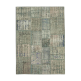 Handwoven Turkish Contemporary 176 cm x 246 cm Grey Patchwork Carpet