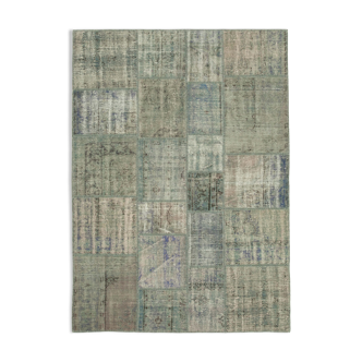 Handwoven Turkish Contemporary 176 cm x 246 cm Grey Patchwork Carpet