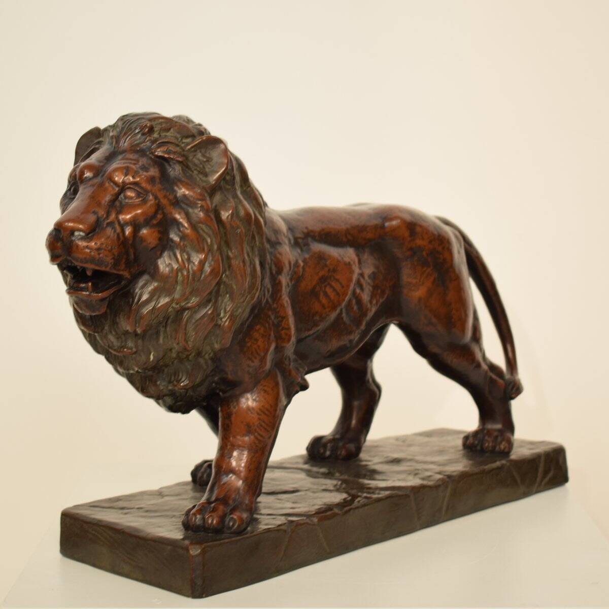 Big German Art Deco Lion Sculpture in Ceramic, Terracotta Copper, 1930