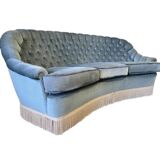 Light blue vintage sofa / armchair with fringes
