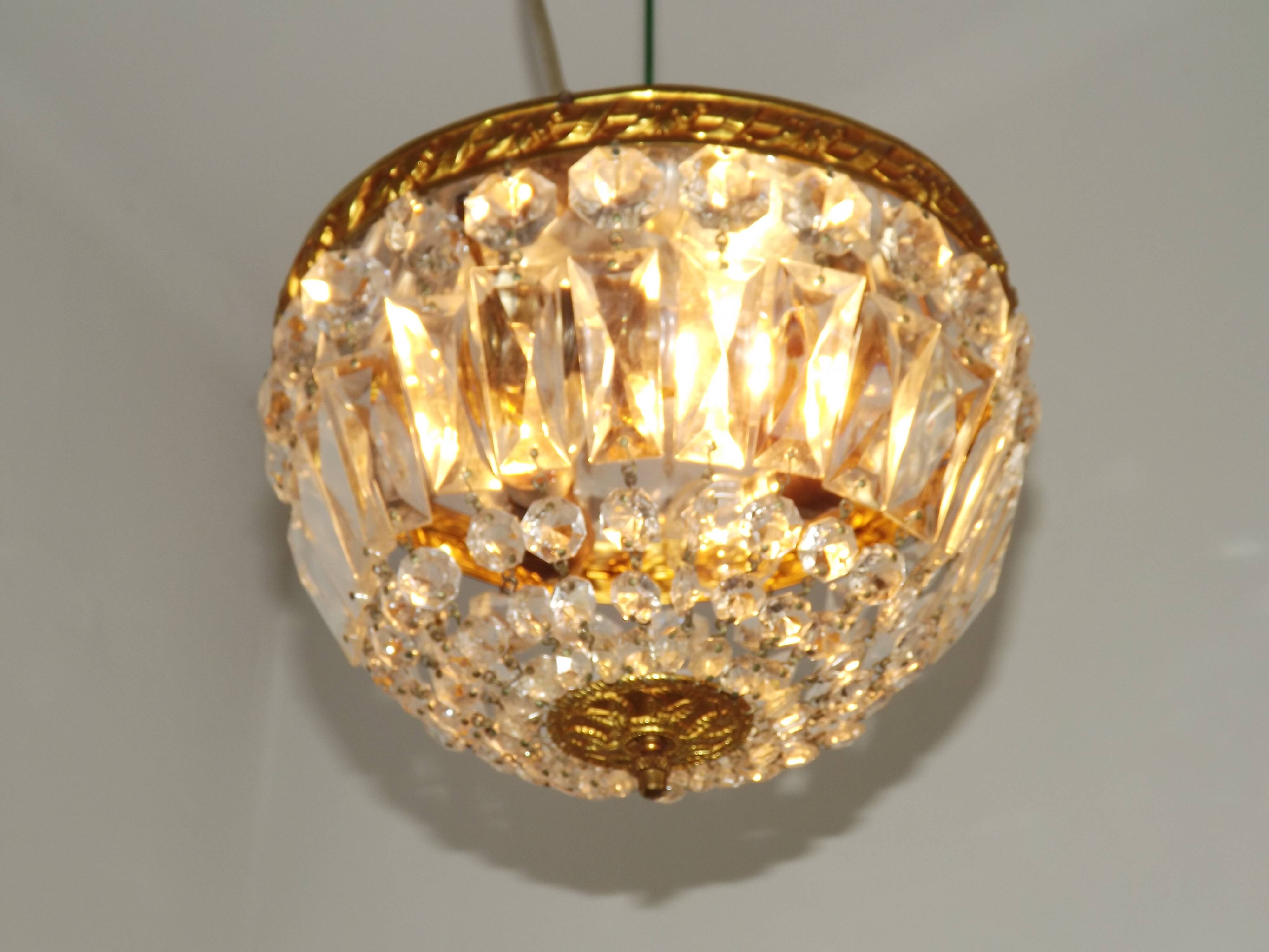 French Mid-Century Bronze and Crystal Bag Light – Flush Mount 5202