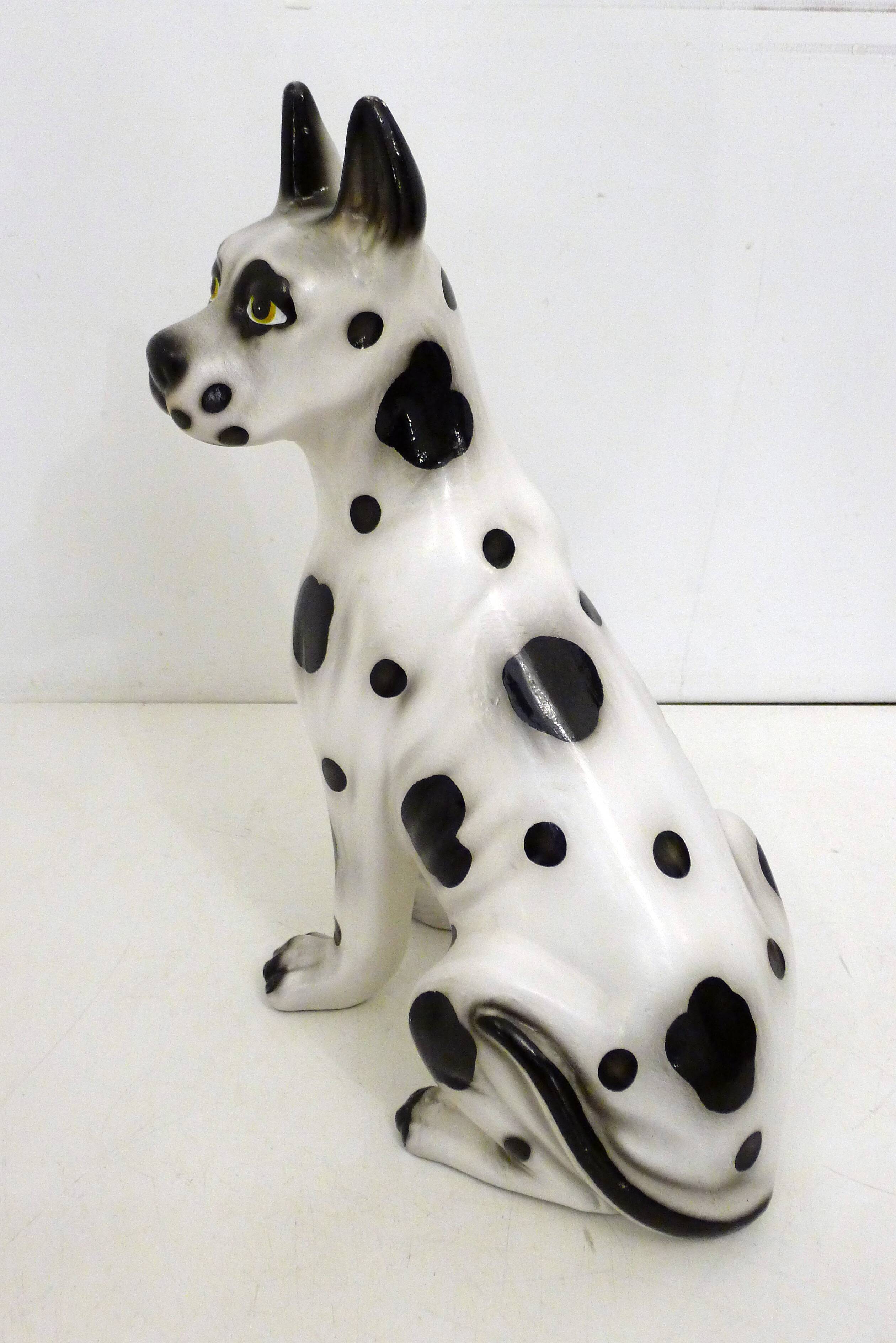 Large black and white ceramic dog (H 46 cm)
