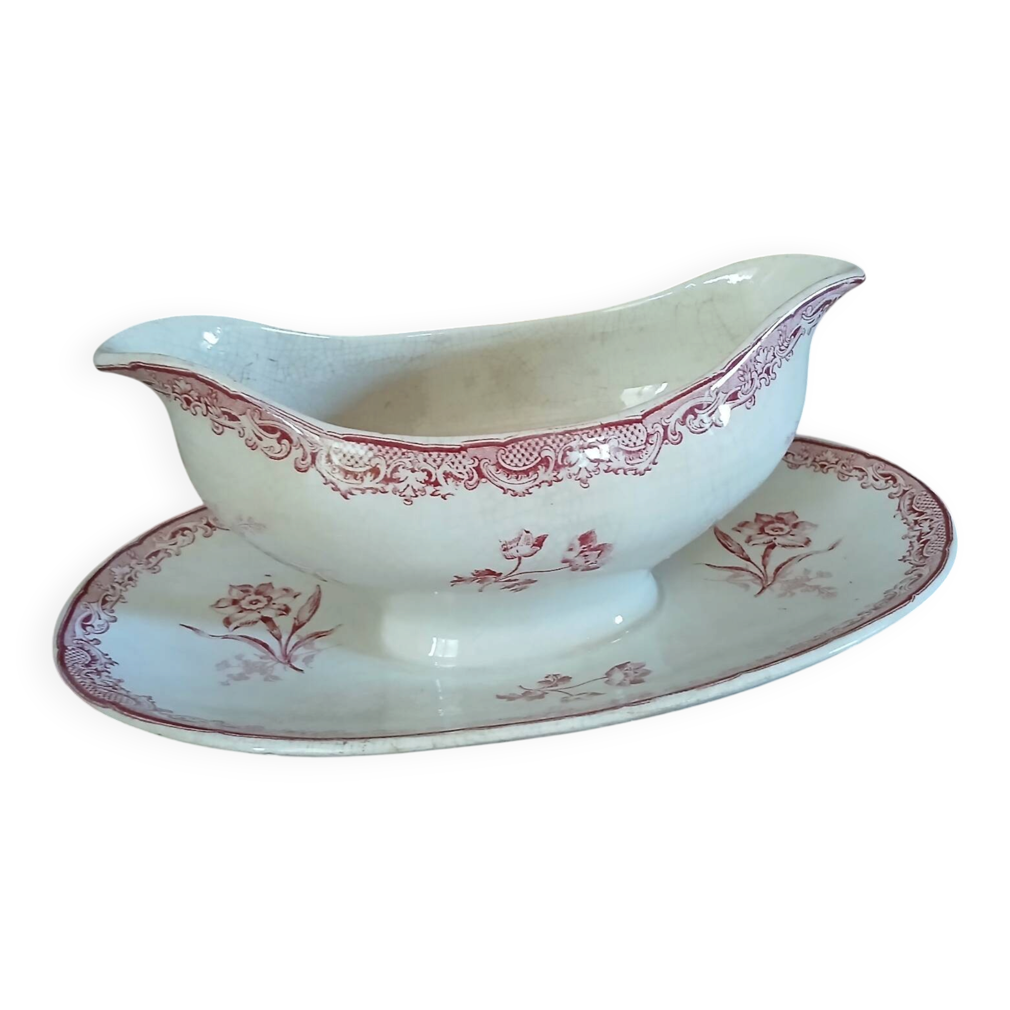 Antique sauce boat in ironstone Sarreguemines