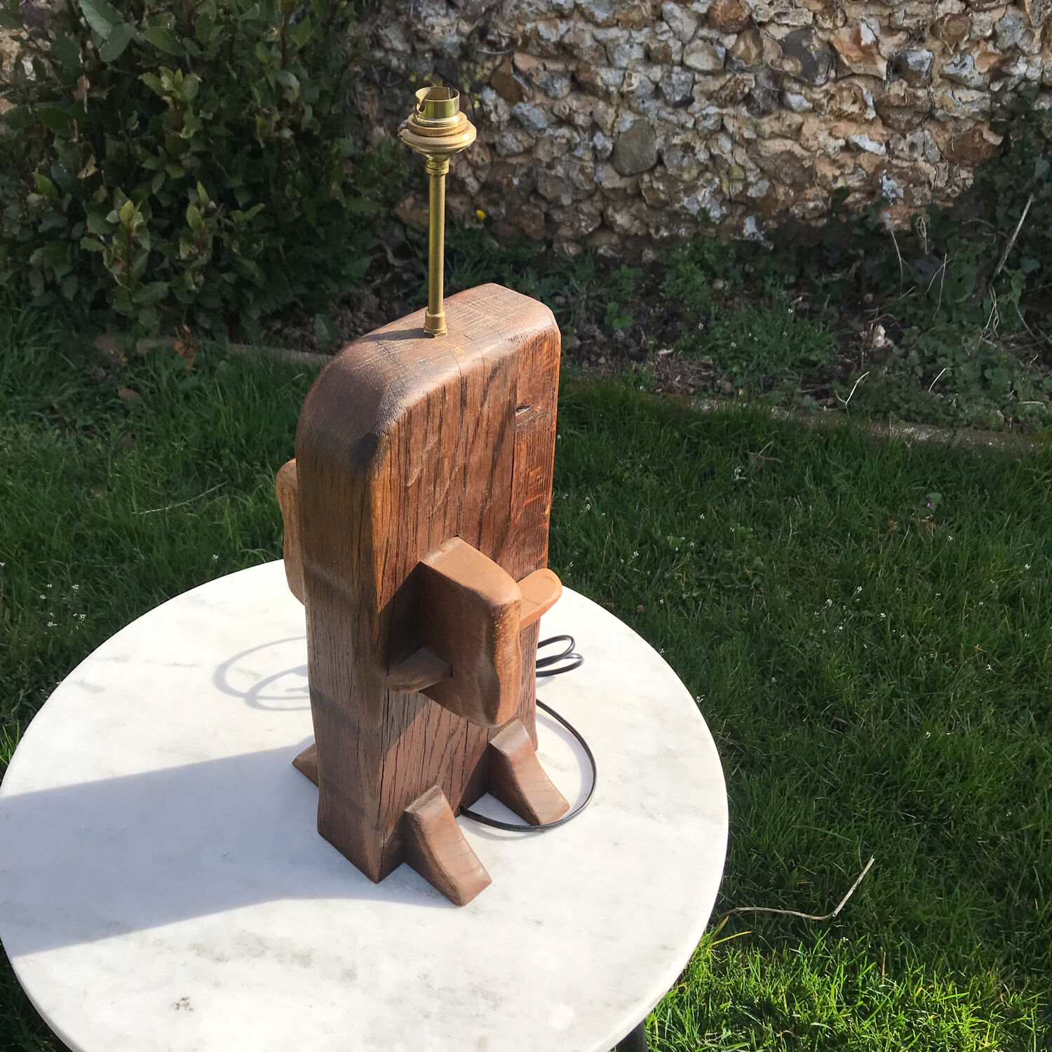 Brutalist lamp in vintage oak 1970