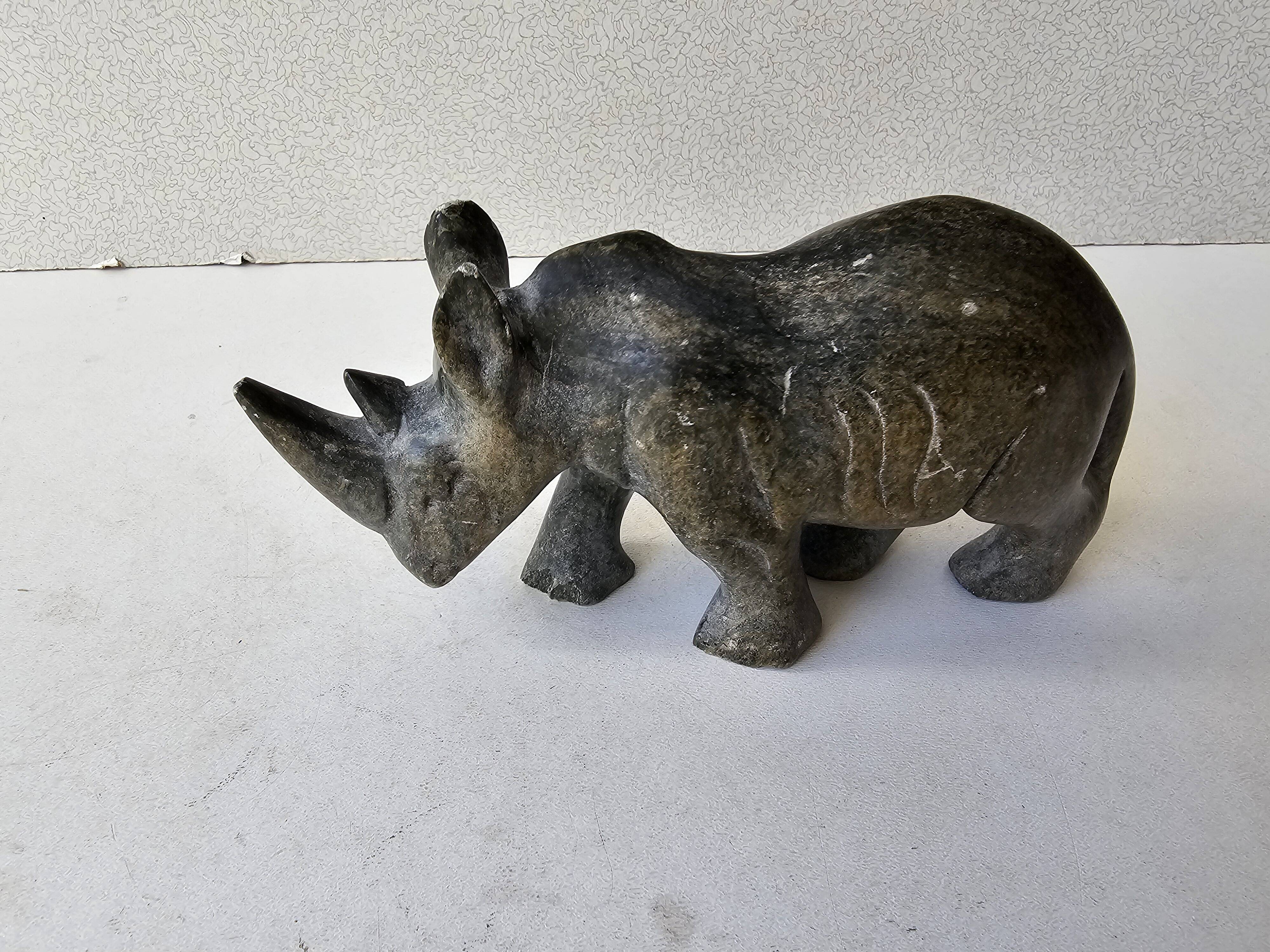 Paperweight Sculpture Zoomorphic Statuette in Stone Rhinoceros