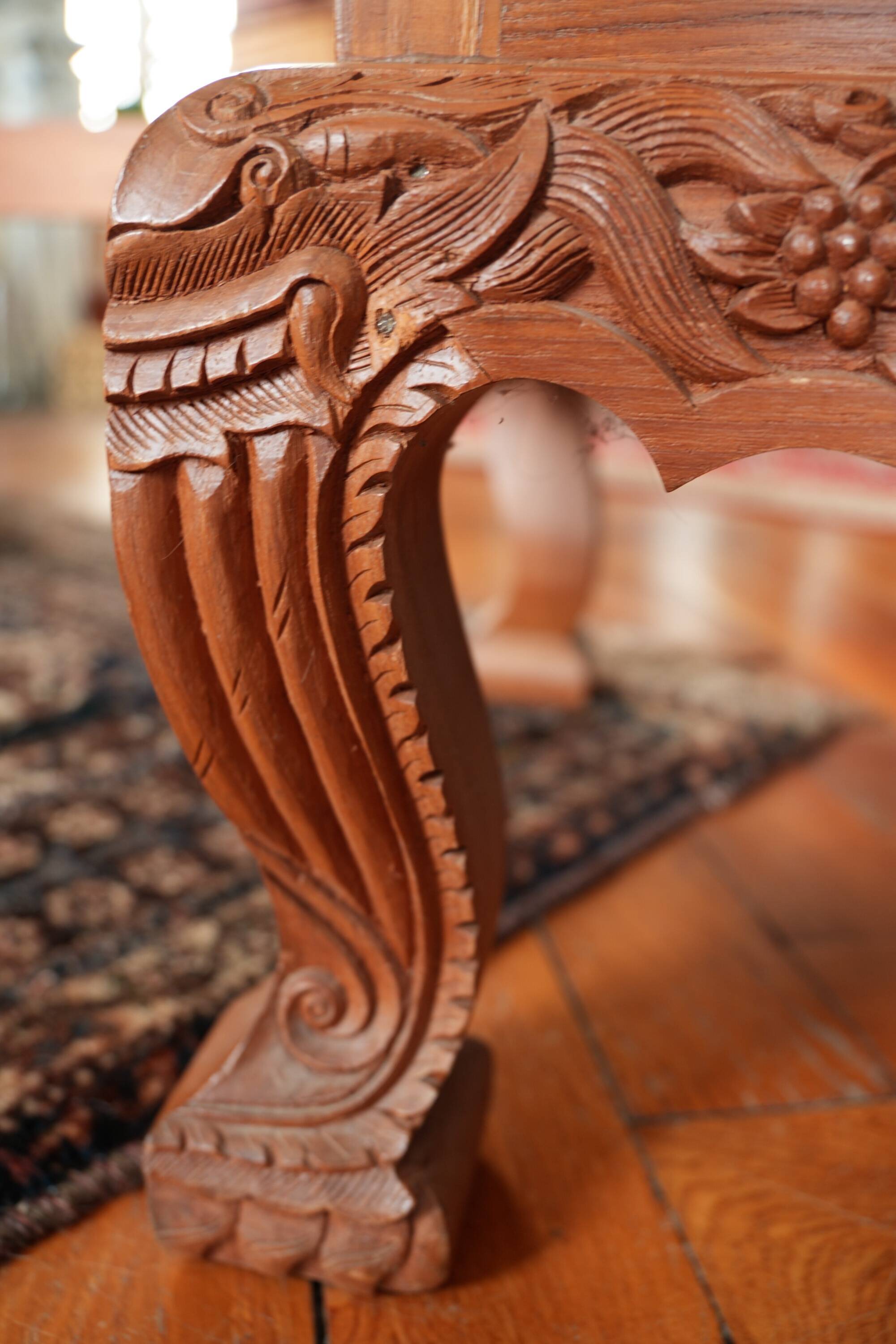 Vintage Vanity Desk, unique hand carved, Chiang Mai teak wood