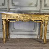 Louis XVI Console in Gilded Wood, Grey Ardennes Marble, 18th Century