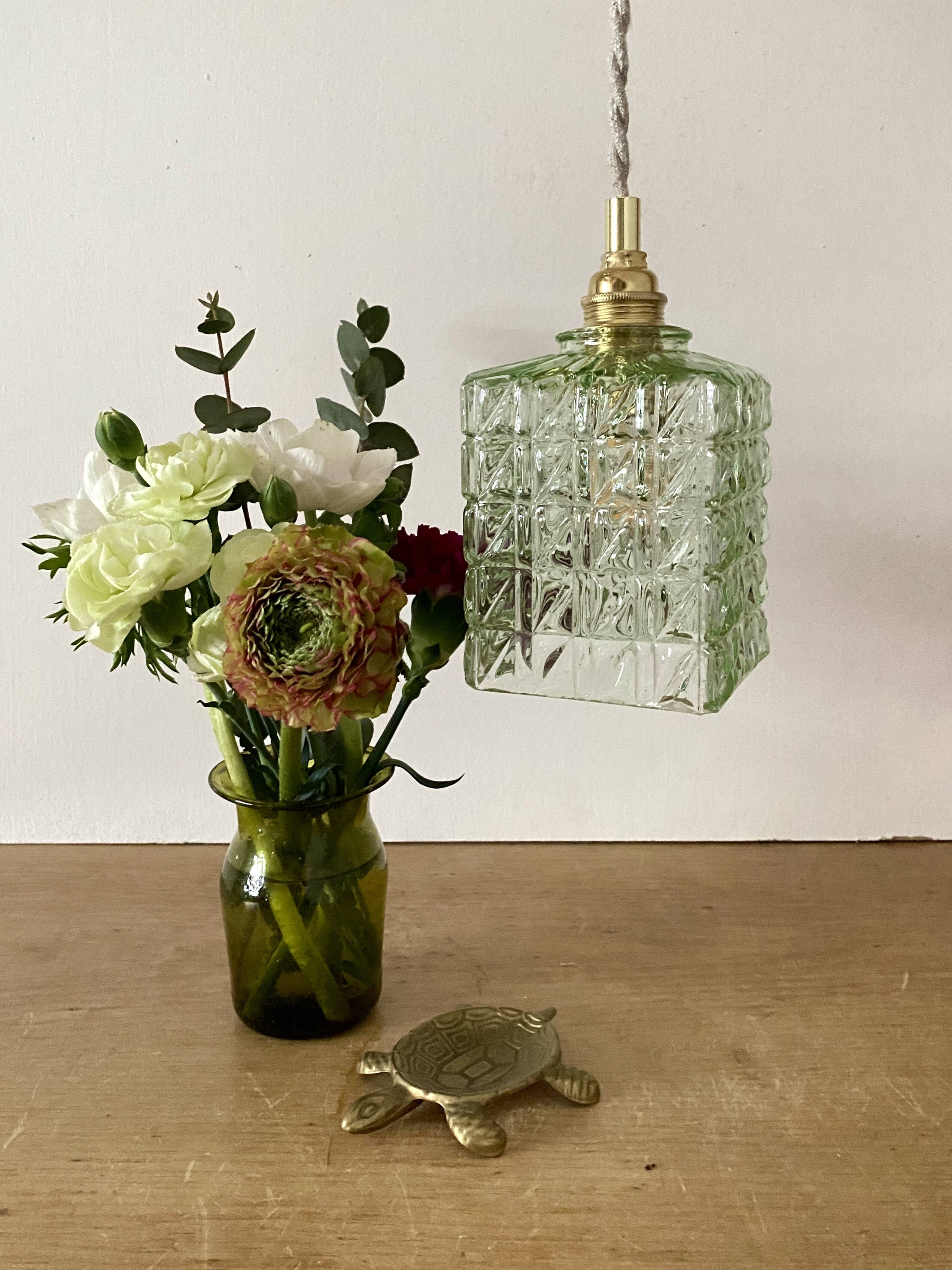 Vintage globe pendant light in green molded glass
