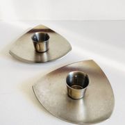 Vintage brushed metal geometric candle holders