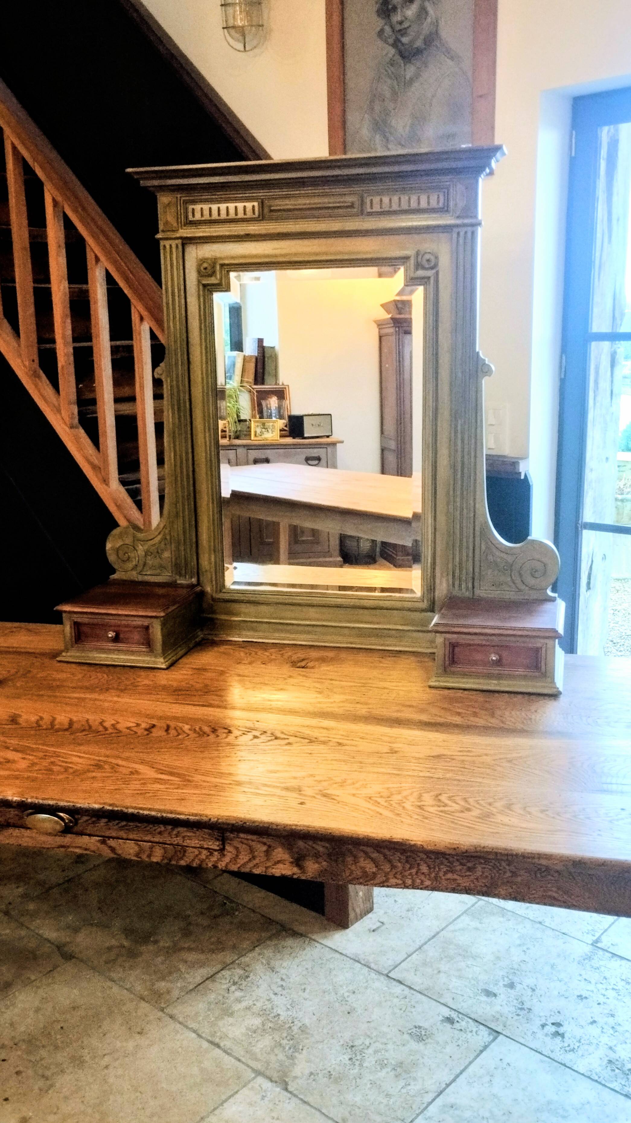 Antique bevelled mirror Farrow and Ball "Green Bancha"