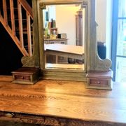 Antique bevelled mirror Farrow and Ball "Green Bancha"