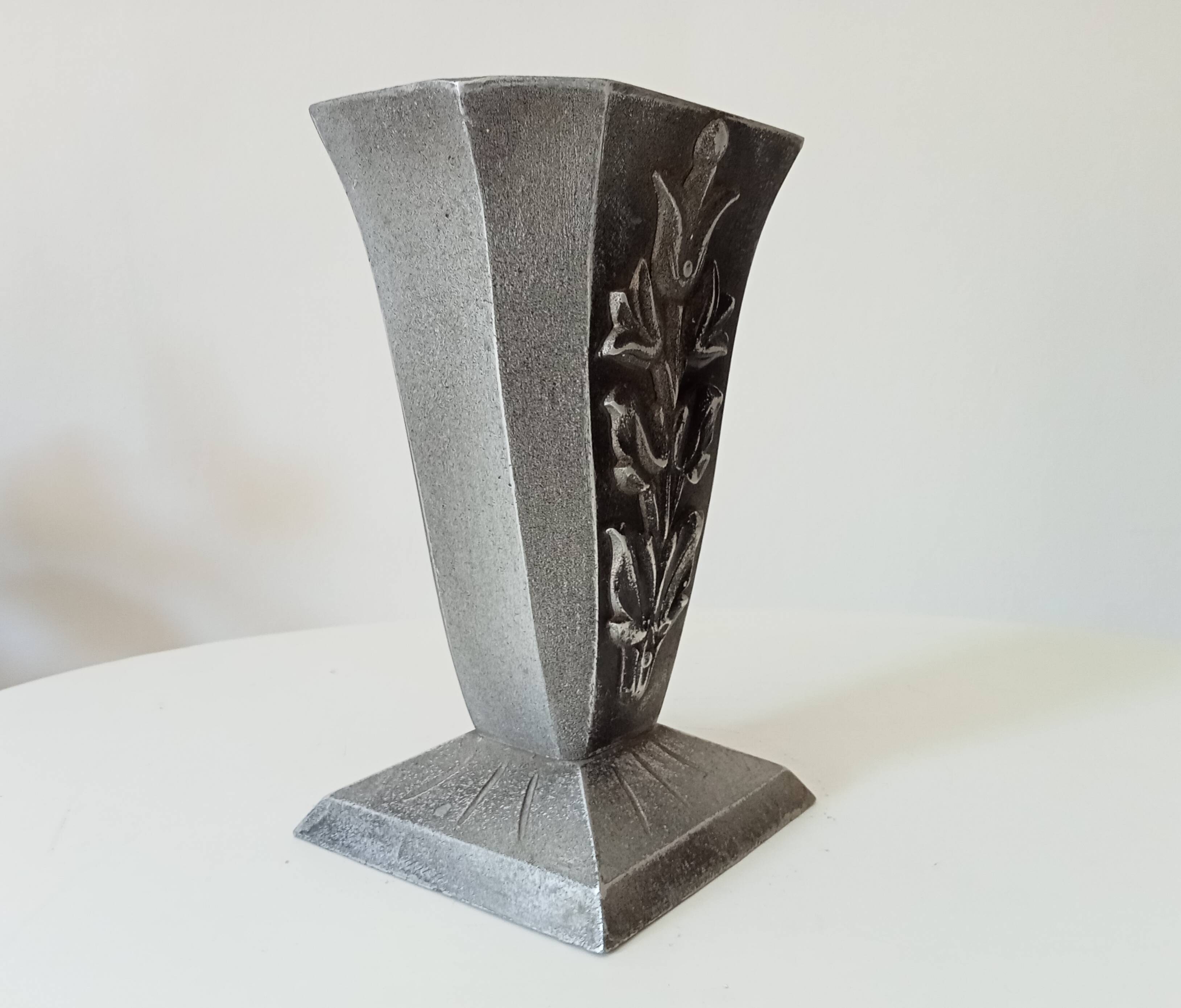 Antique art deco vase in solid aluminum