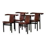 Hans Olsen, Set of 4 Frederik VII dining chairs, oak and leather, mid-20th century