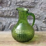 Pichet ancien vintage en verre moulé vert relief fleuri – décoration rétro
