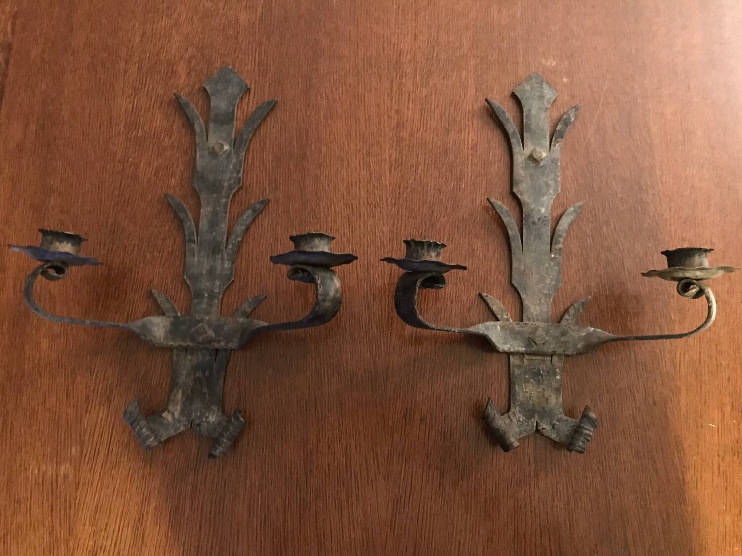 Pair of brutalist candle holder sconces