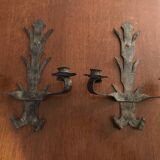 Pair of brutalist candle holder sconces