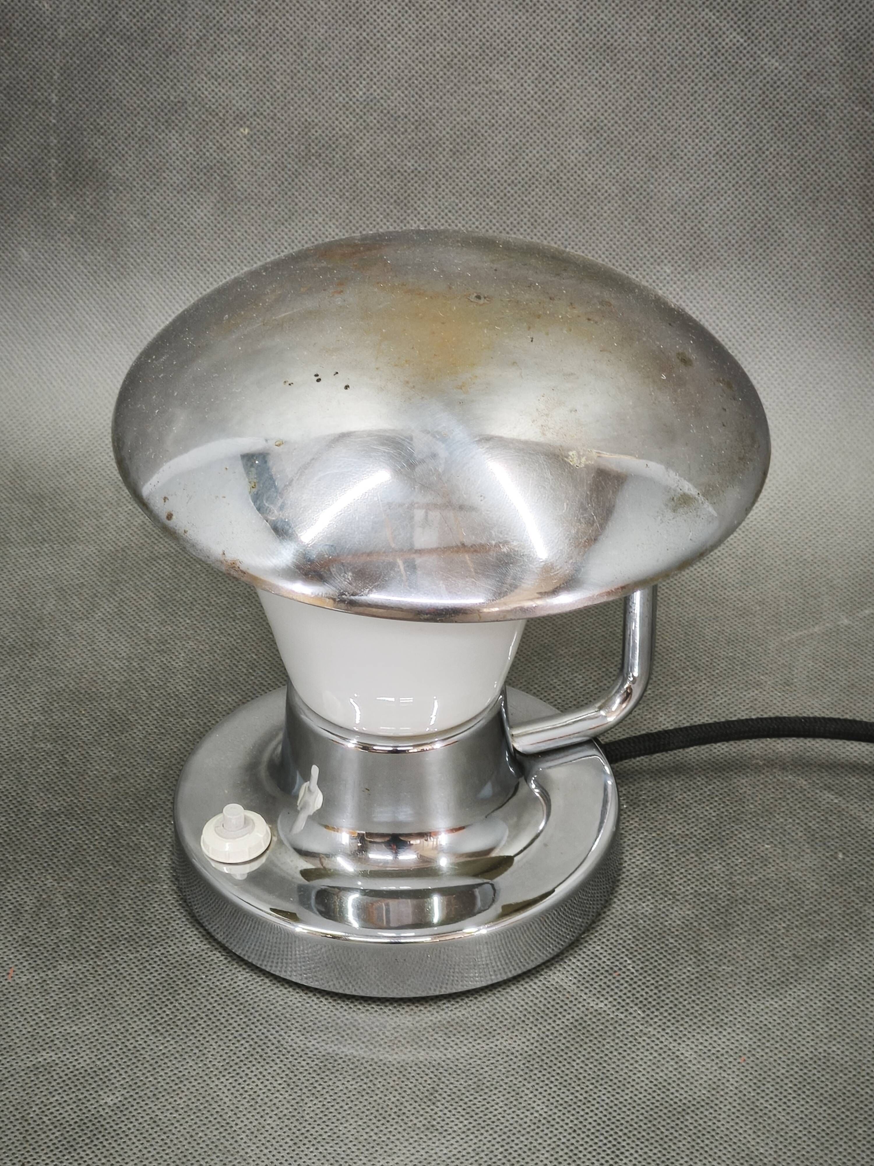 Josef hůrka bauhaus chrome and opaline glass table lamp for napako, 1940s