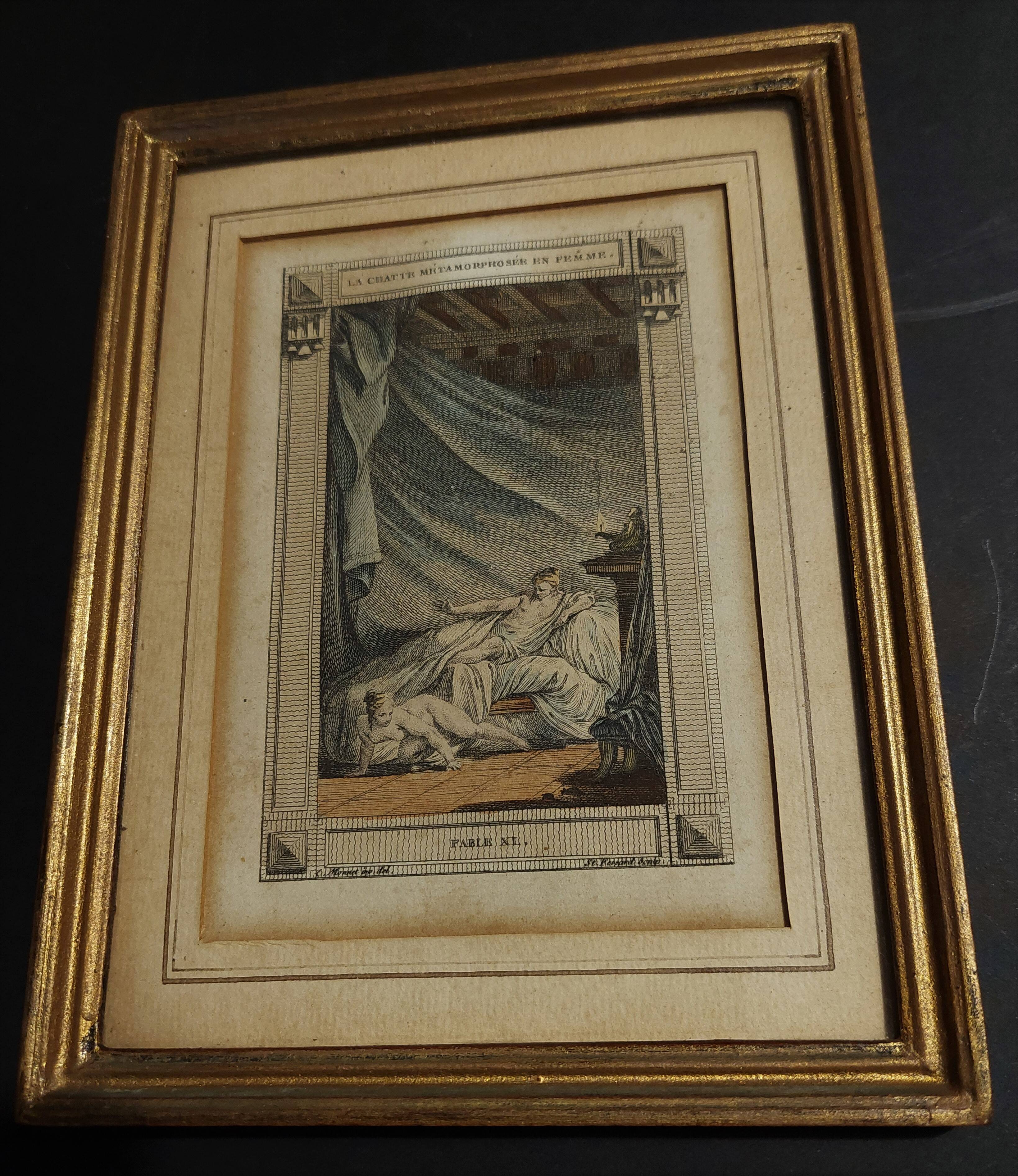 Engraving of the cat transformed into a woman at the beginning of the 20th century