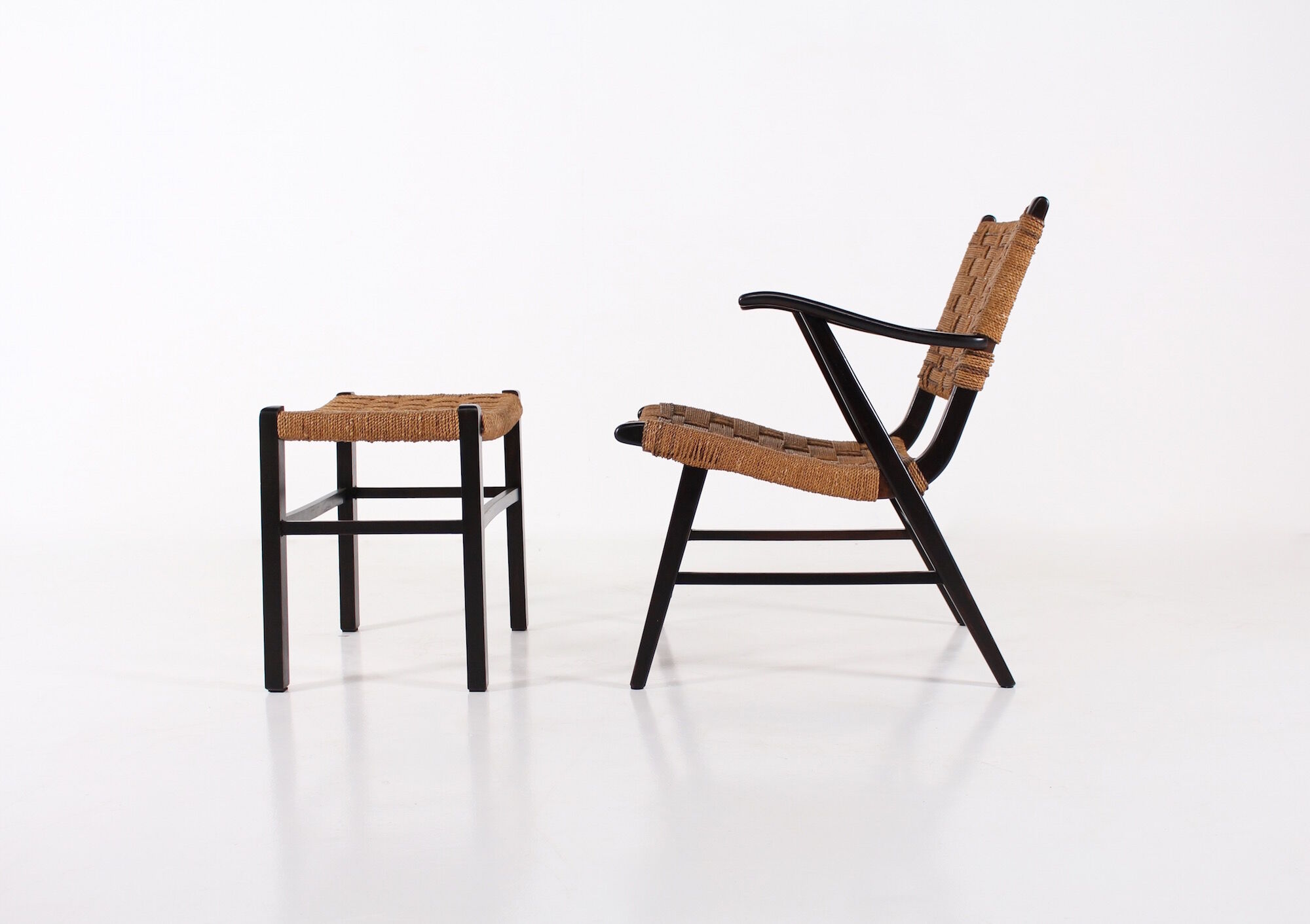 Fauteuil et son ottoman en corde tressée