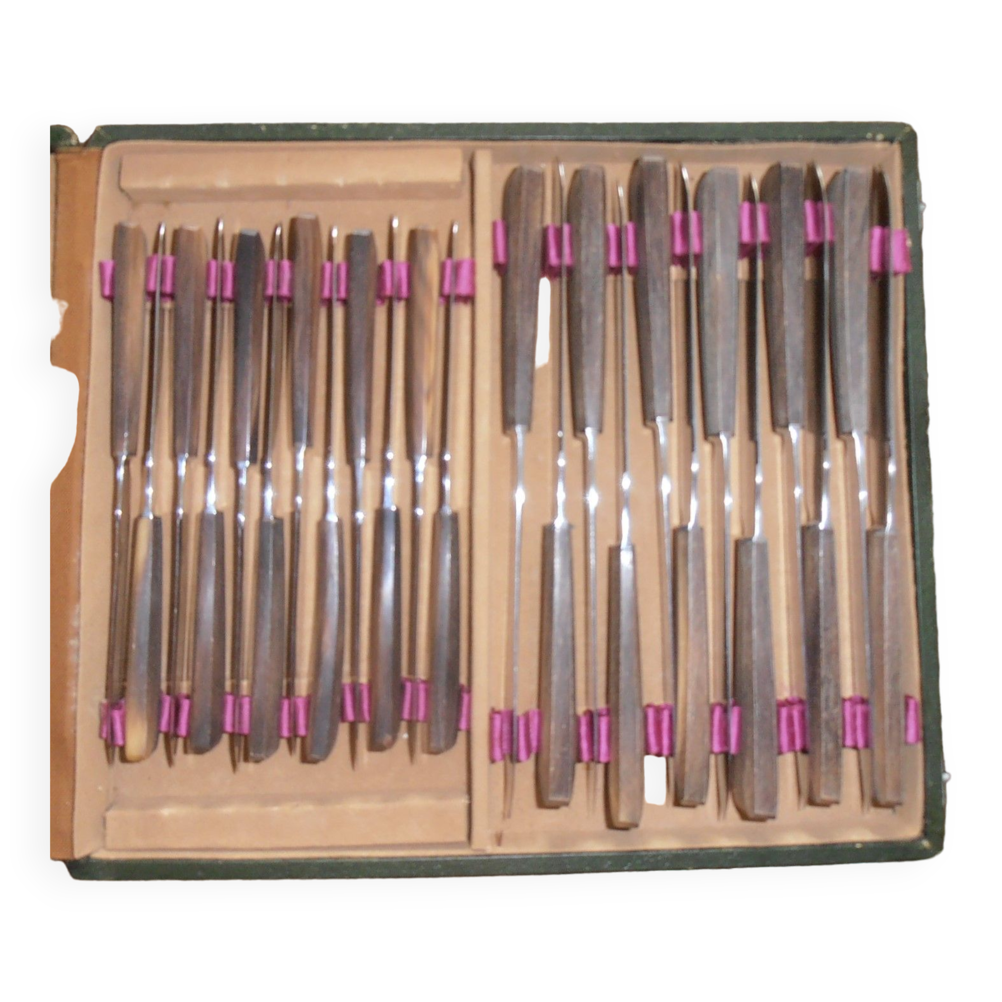 Cutlery set of 25 old knives horn handle stainless steel blade