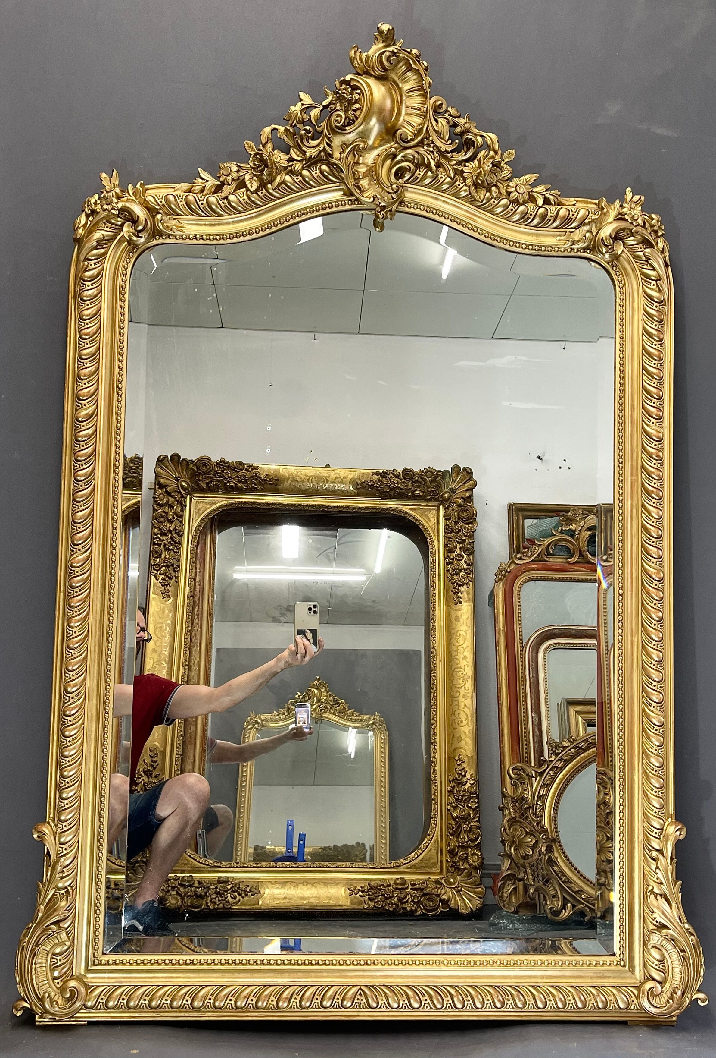 Miroir 156x106 ancien XIXè,dorure à la feuille d’or