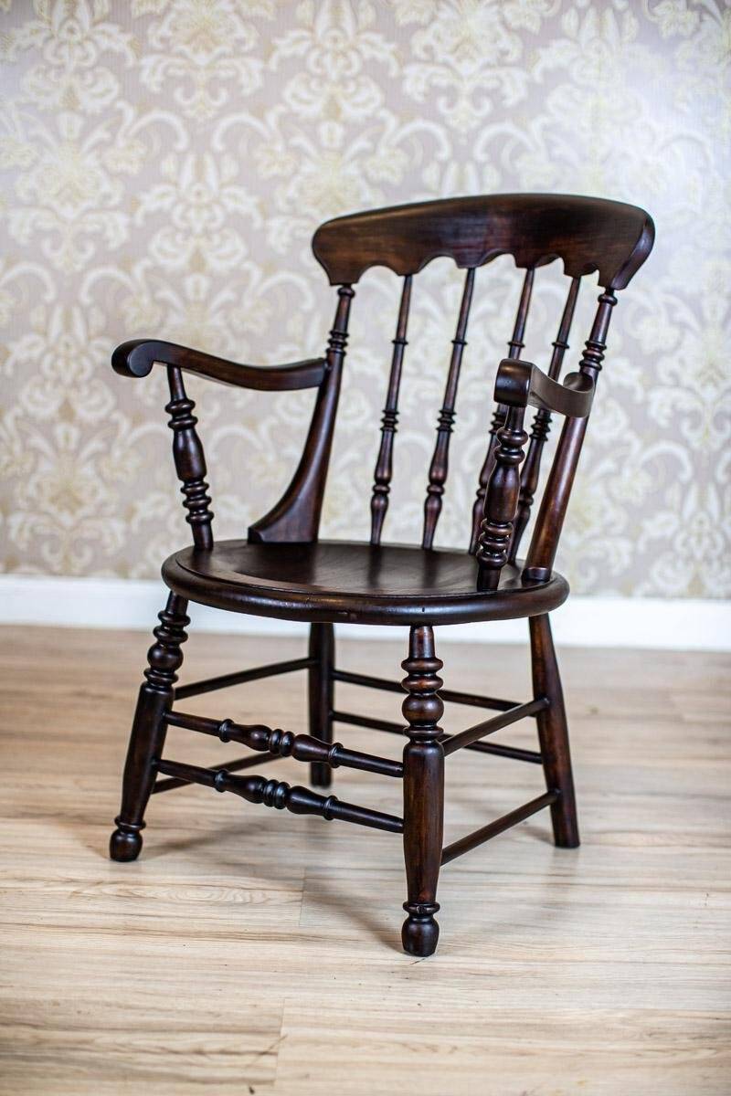 19th-Century English Beech Wood Armchair in Dark Brown, 1970s