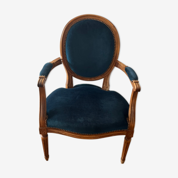 Fauteuil classique velours bleu roi