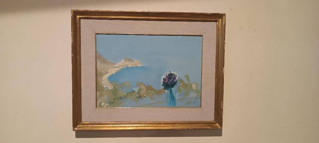 Abstract painting by Renato Borsato (Venice 1927-2013) "Title Violets" 1963