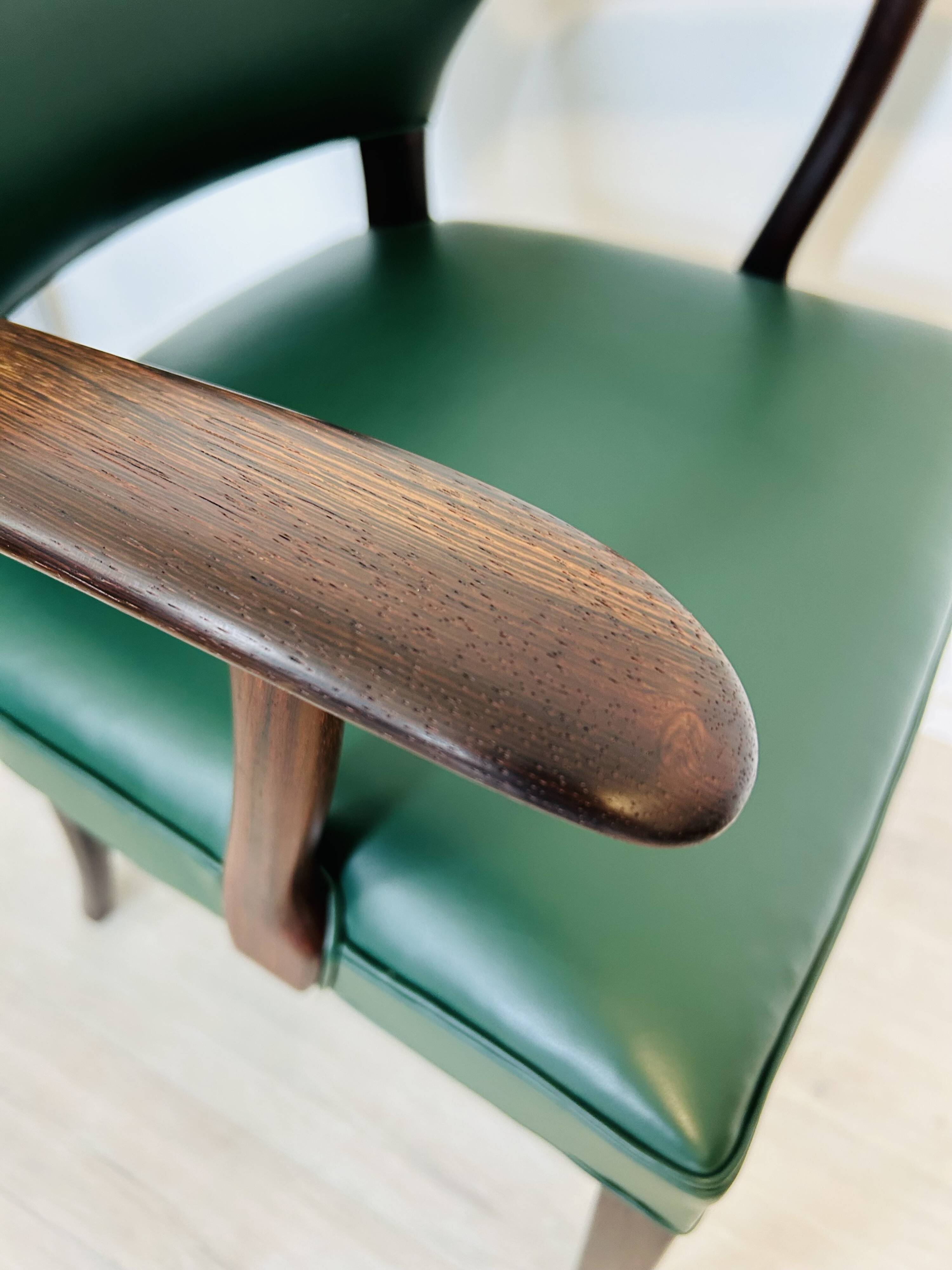 Danish Rosewood Green Leather Fully Restored Armchair, 1960´s