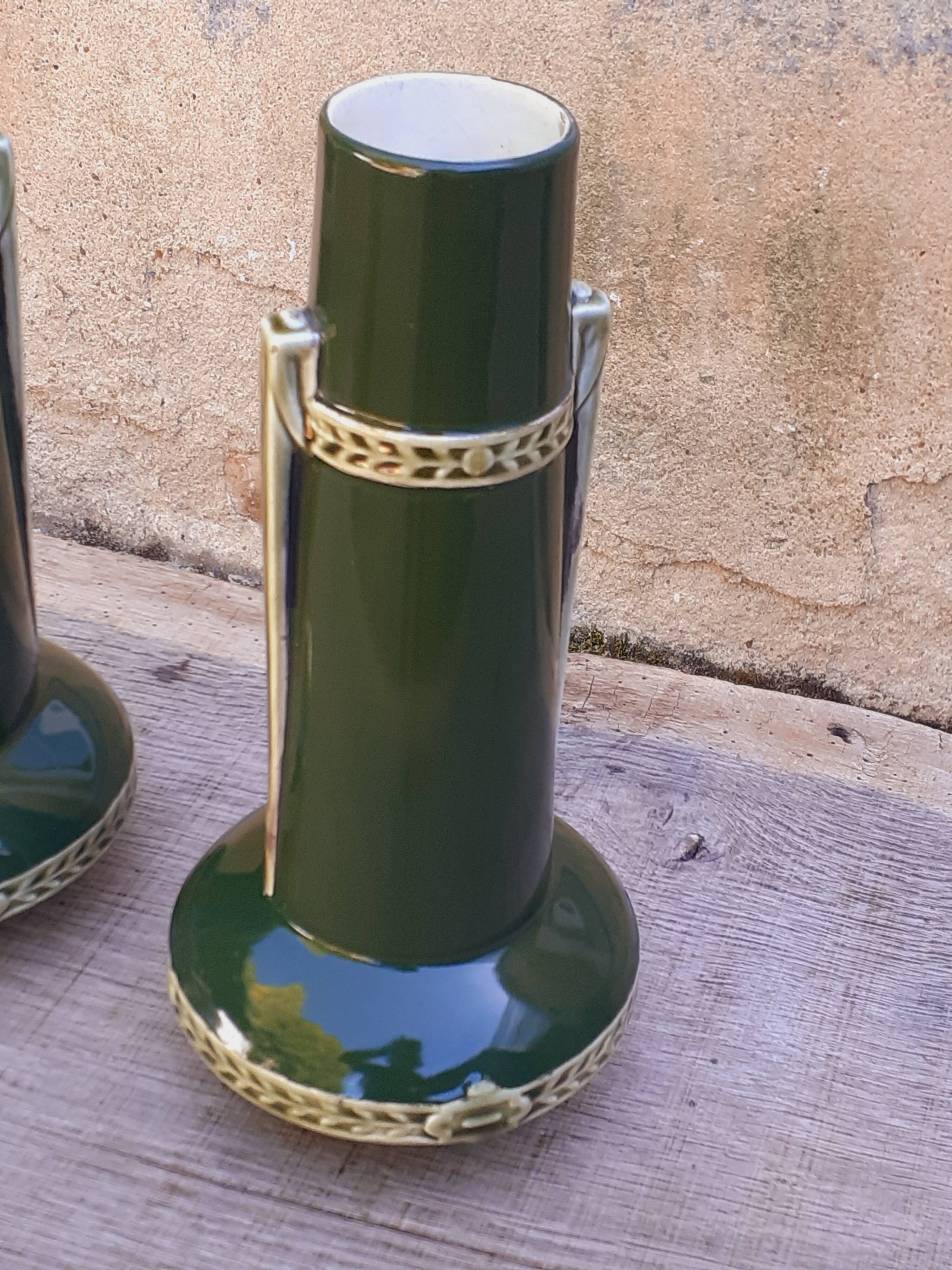 Pair of Art Nouveau barbotine vases by Gustave de Bruyn