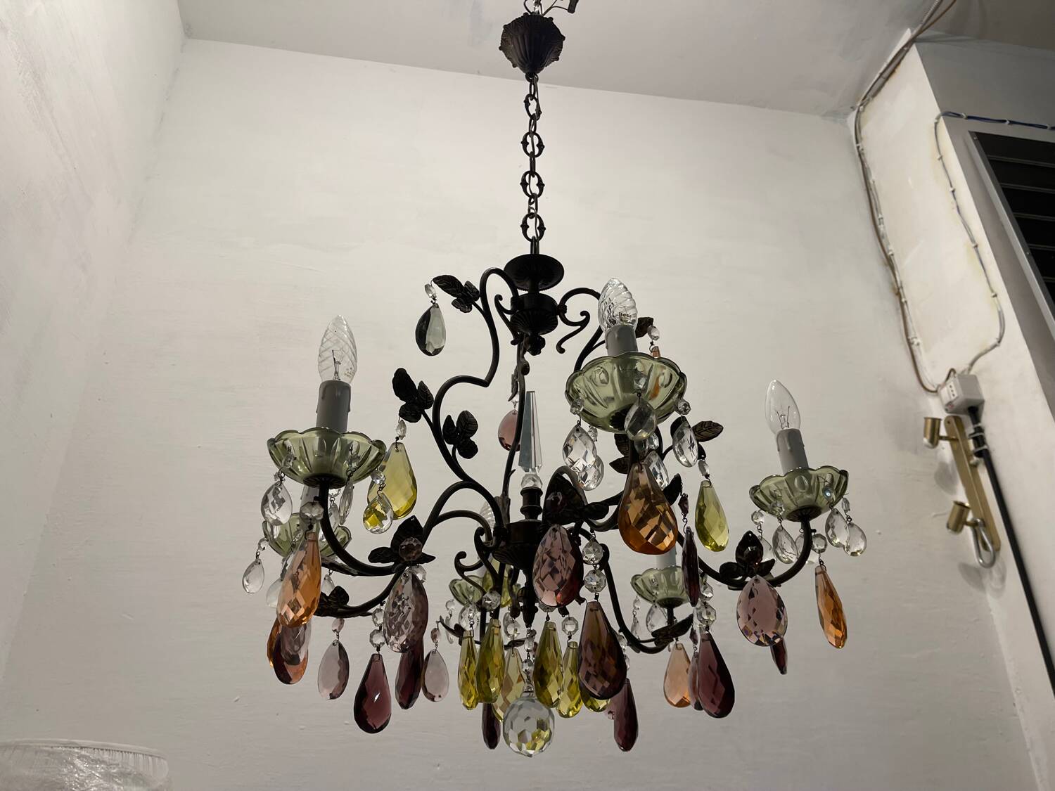 Bronze multicolored Crystal chandelier 1950’s