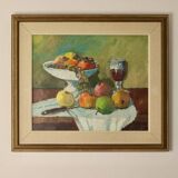 Original Swedish oil painting on canvas from the mid-century "Still Life with Bowl of Fruit" by Eric Lundgren -
