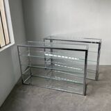 Pair of chrome and glass shelves from the 70s