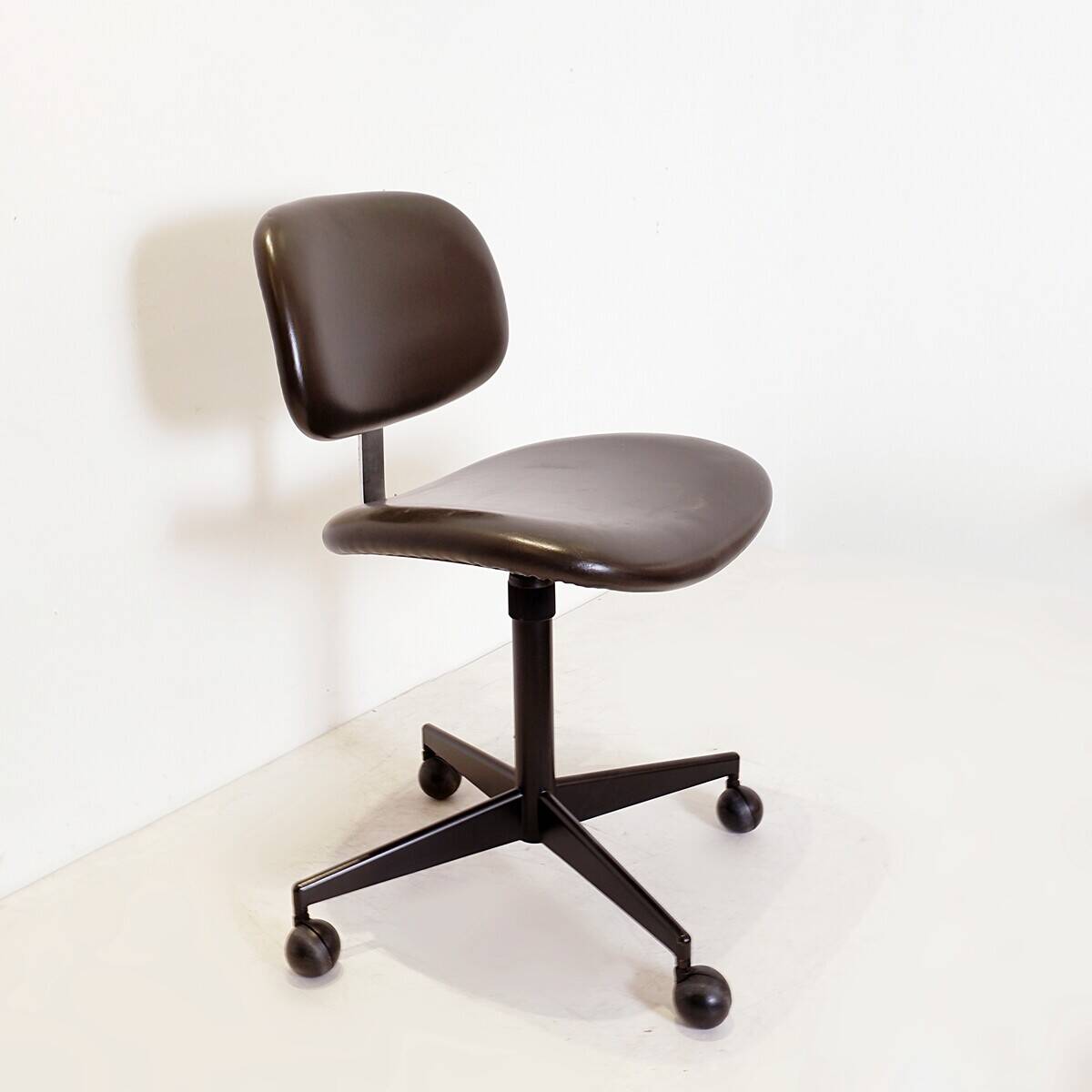 vintage swivel office chair in brown skai by Velca Legnano for Jules Wabbes