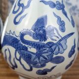 Blue hue piriform vase with dragon decor, vietnamese porcelain