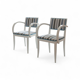 Pair of Vintage Art Deco Style Armchairs - White Wood and Striped Fabric