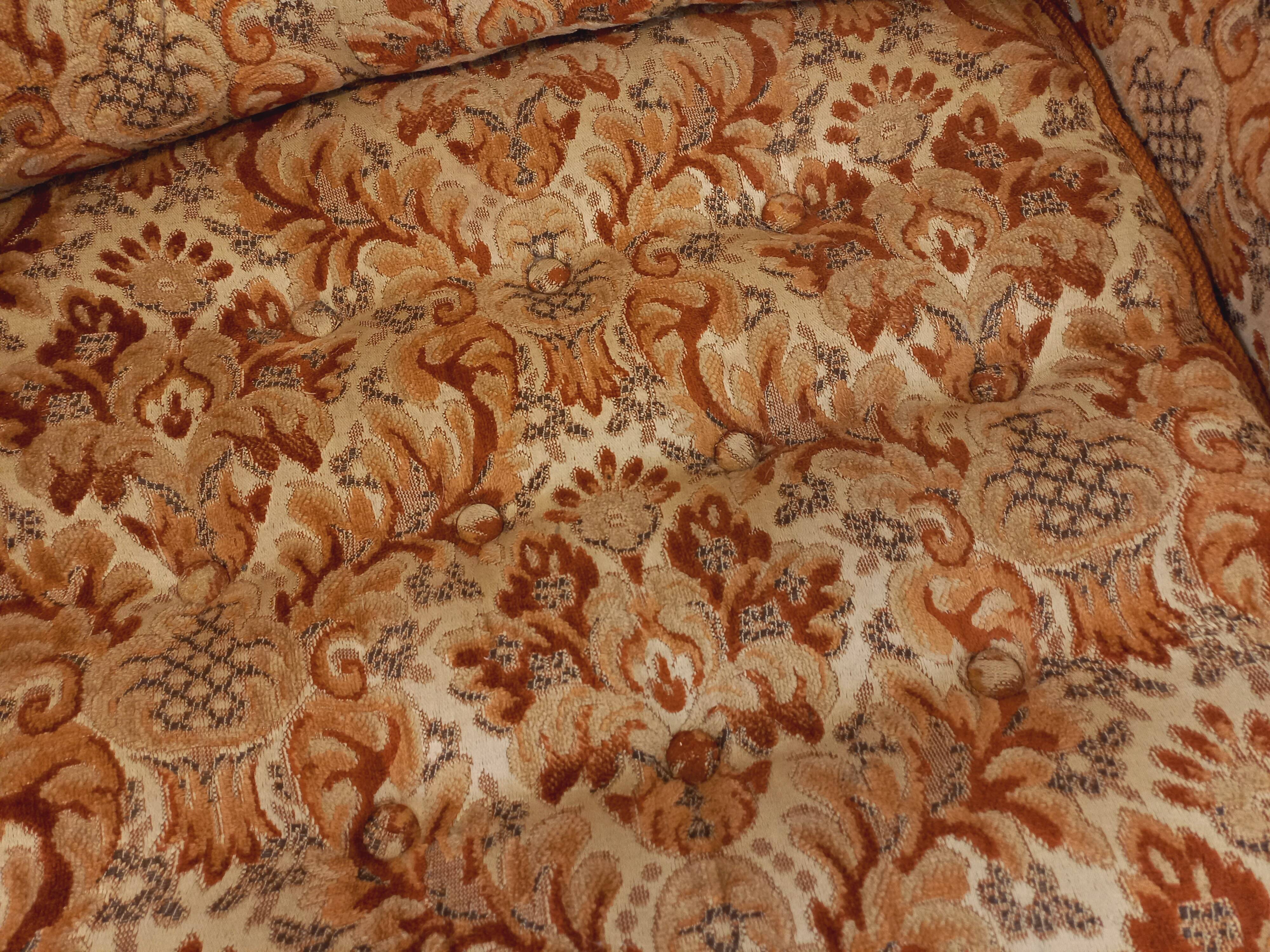 Set of 2 vintage armchairs in floral fabric with fringes from the 60s 70s