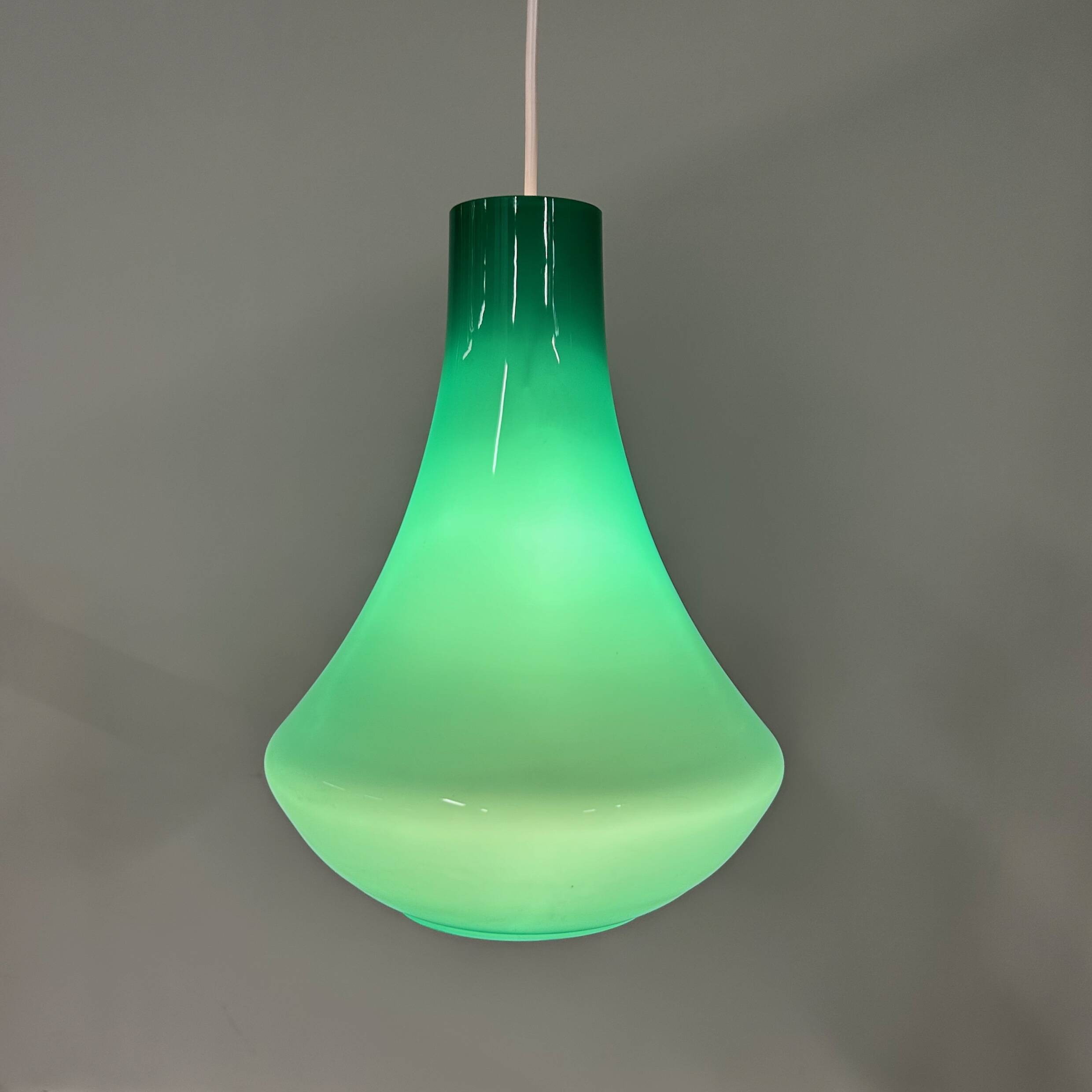 French Pendant Lamp in Green Opaline Glass, 1960s