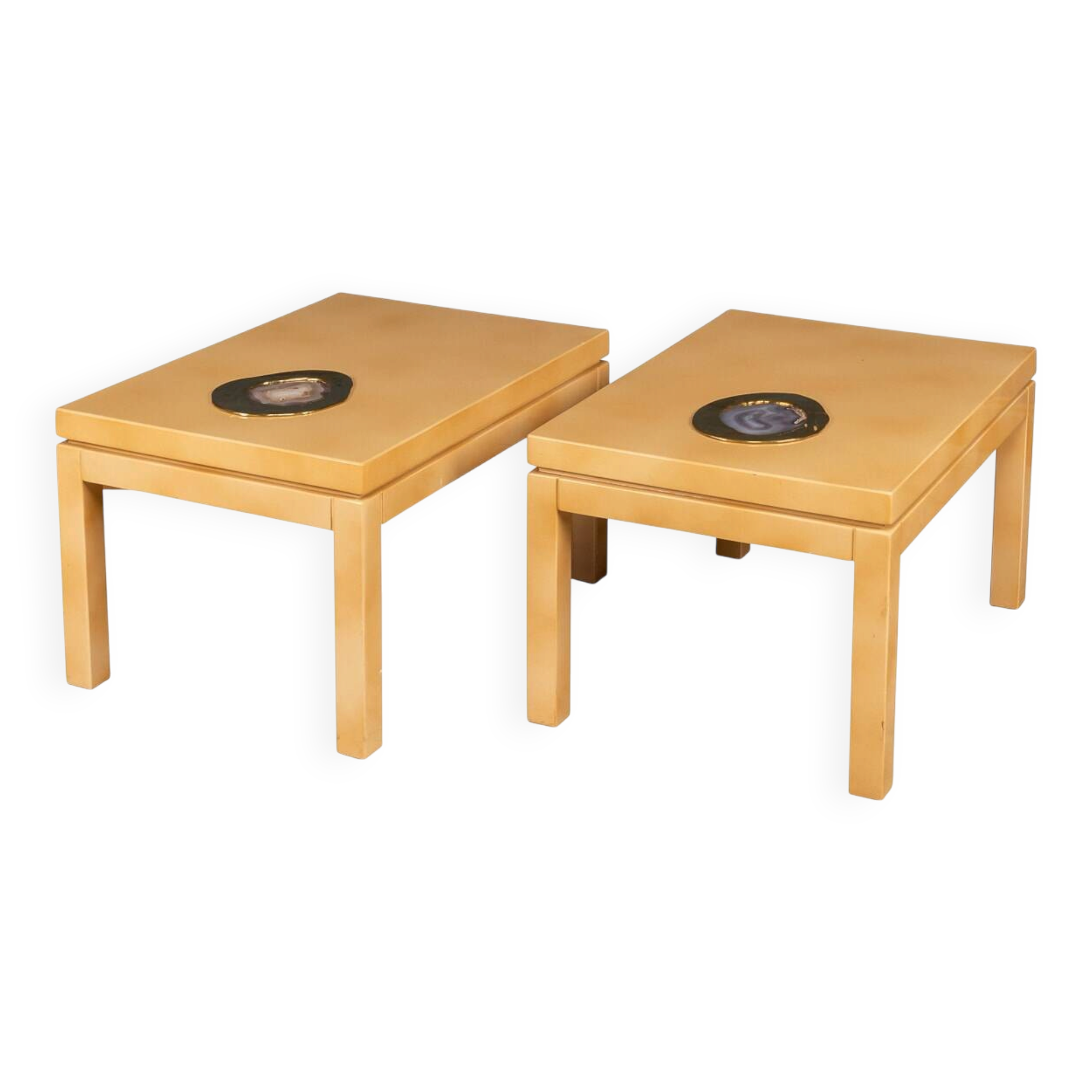 Une paire de tables d'appoint en bois laqué belge et en agate par willy daro c.1970