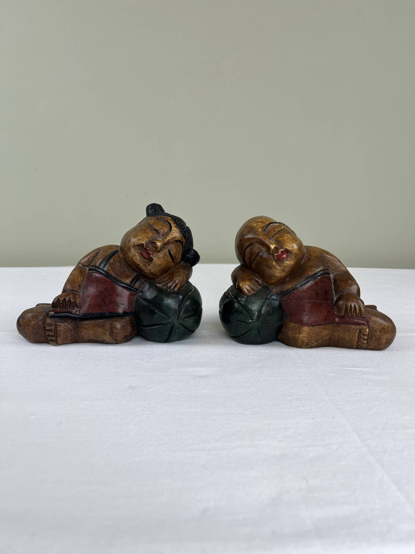 Carved wooden bookends
