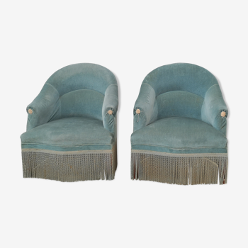 Paire de fauteuils crapaud bleu