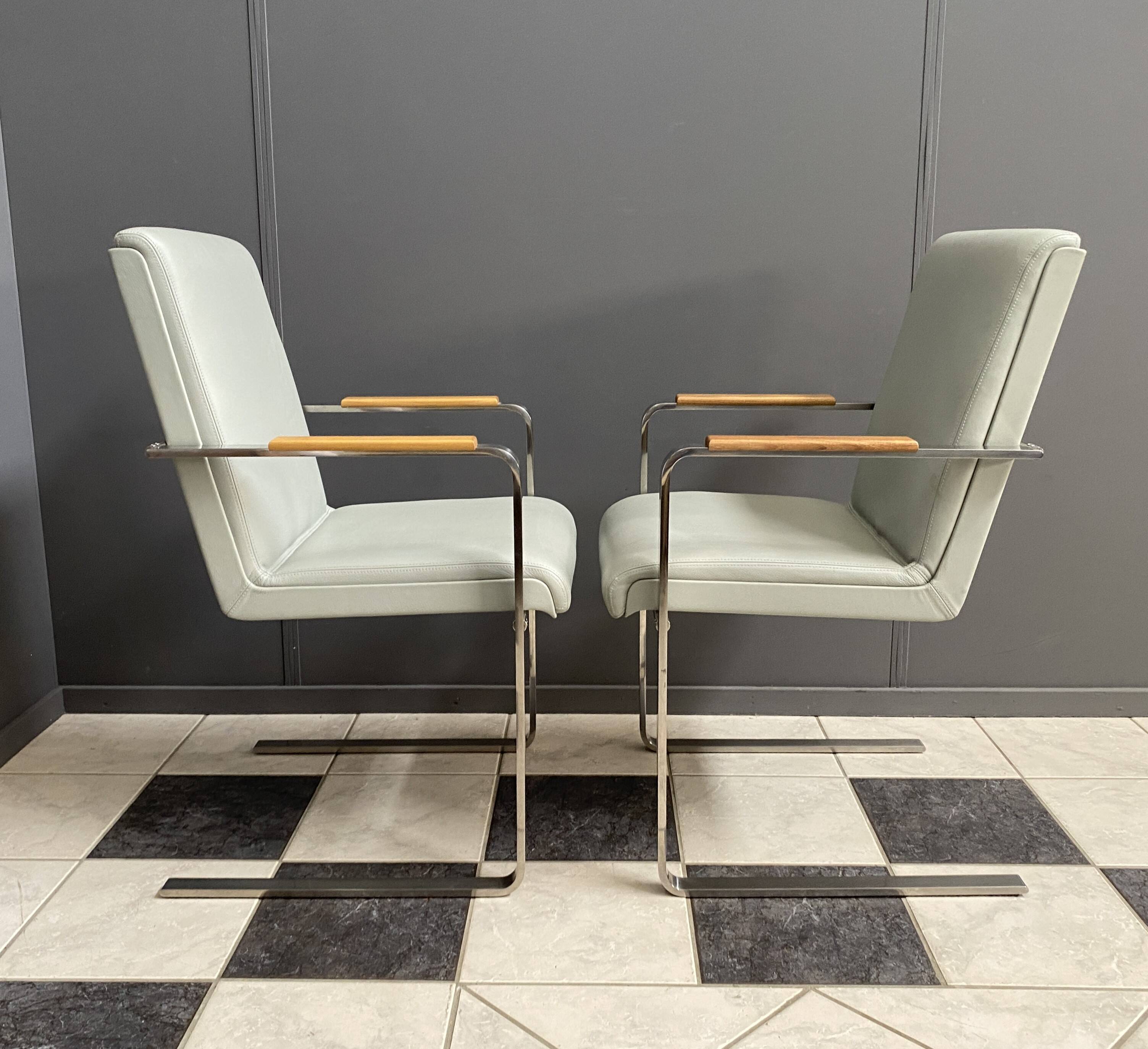 Unique Chrome and grey leather chairs made on demand 1980s