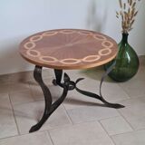 Marquetry and wrought iron coffee table