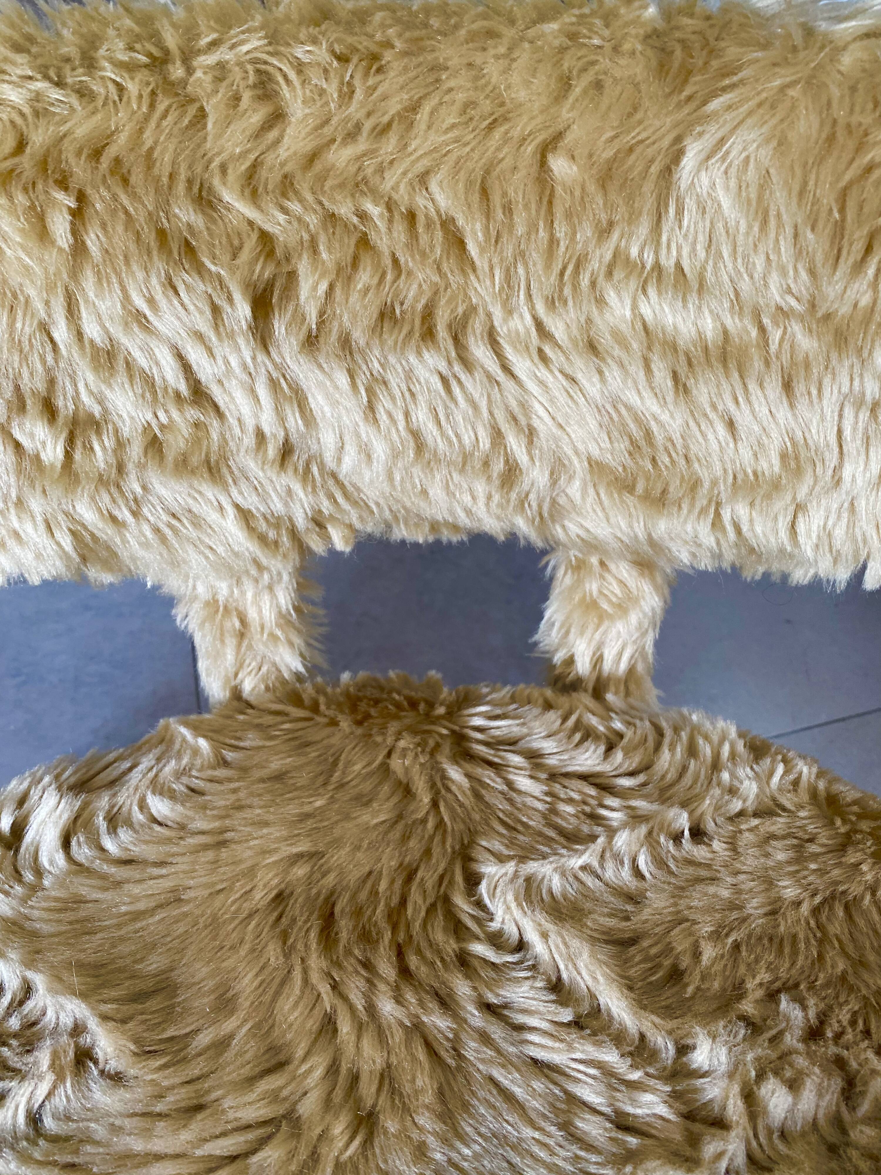 2 Pelfran chairs, moumoute chairs, golden compass legs, vintage from the 60s.