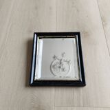 Antique Napoleon III beveled mirror, black and gold